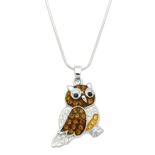 Owl Necklace Crystal Rhinestone Wisdom Feather Tree Night Pendant Metal SILVER - PalmTreeSky
