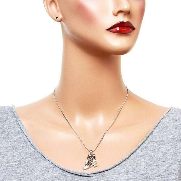 Owl Necklace Crystal Rhinestone Wisdom Feather Tree Night Pendant Metal SILVER - PalmTreeSky