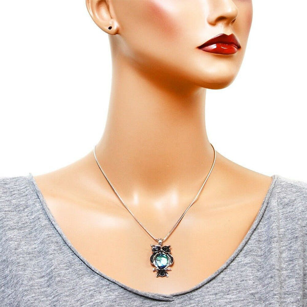Owl Necklace Pendant Wisdom Feather Wisdom Pendant Metal SILVER Abalone Shell - PalmTreeSky