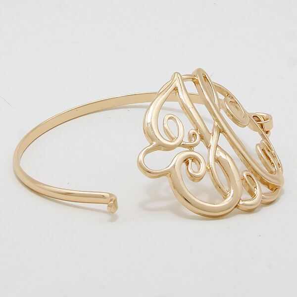 Monogram Initial Bangle Bracelet GOLD 1.75" Letter H Hinge Personalized Jewelry - PalmTreeSky