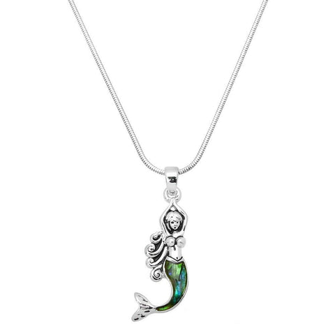 Mermaid Necklace Tiny Pendant Abalone Shell Metal Starfish Beach Surf SILVER - PalmTreeSky