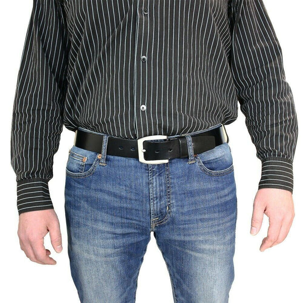 Men's Belt Full Grain Mens Men Buckle Dress 1.5" Wide Adjustable Buckle BLACK - PalmTreeSky