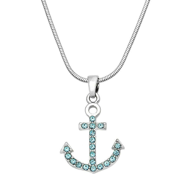 Anchor Necklace Small Pave Rhinestone Wave Ocean Sea Life Beach Jewelry AQUA - PalmTreeSky