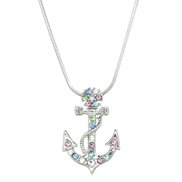 Anchor Necklace Small Pave Rhinestone Flower Sea Life Boat Nautical Jewelry MULT - PalmTreeSky