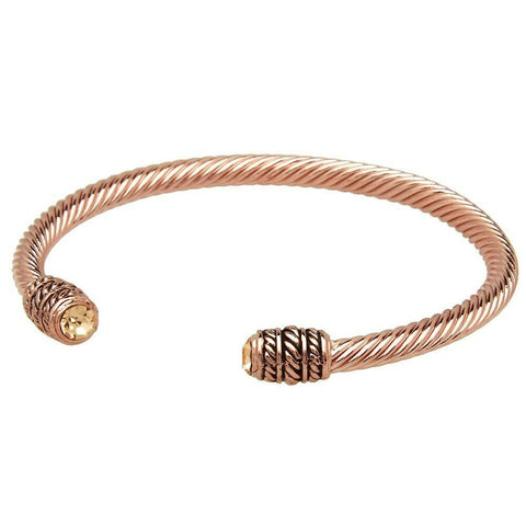 Cuff Bracelet Textured Metal Open Bangle Crystal Bead Plain Classic ROSE - PalmTreeSky