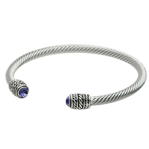 Cuff Bracelet Textured Metal Open Bangle Crystal Bead Plain Classic SILVER PP - PalmTreeSky