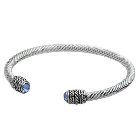 Cuff Bracelet Textured Metal Open Bangle Crystal Bead Plain Classic SILVER LSAP - PalmTreeSky