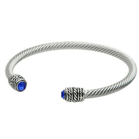 Cuff Bracelet Textured Metal Open Bangle Crystal Bead Plain Classic SILVER SA - PalmTreeSky