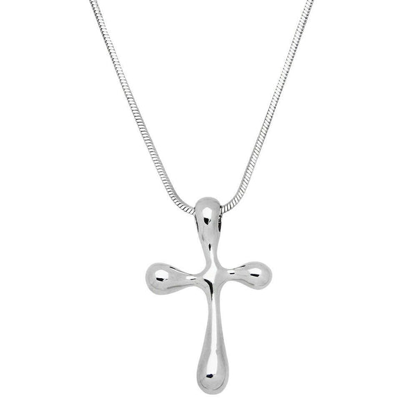 Cross Necklace Plain Simple Solid Metal Charm Faith Religious Pray Bless SILVER - PalmTreeSky