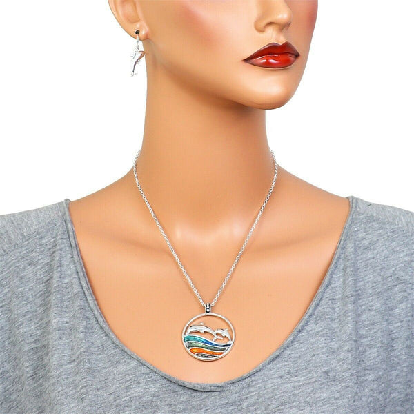 Dolphin Necklace Pendant Charm Snake Chain Starfish Mult Enamel SILVER Jewelry - PalmTreeSky