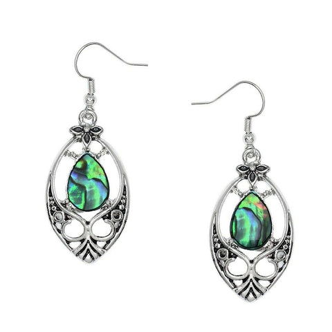 Abalone Shell Earrings Teardrop Metal SILVER Drop Sea Life Beach Jewelry Style12 - PalmTreeSky
