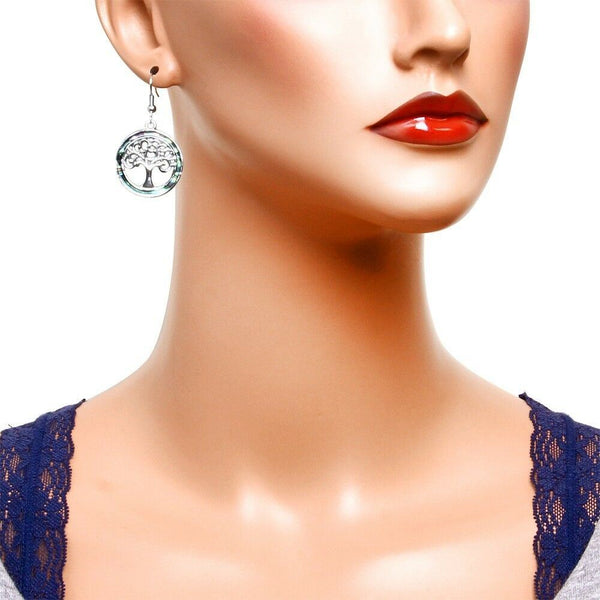 Abalone Shell Earrings Tree of Life Filigree Open SILVER Drop Sea Shell Life - PalmTreeSky