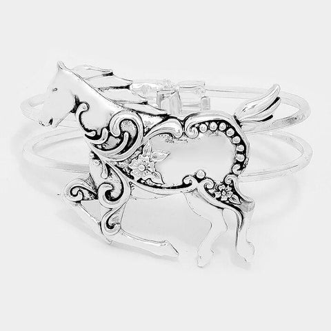 Horse Bracelet Hinge Bangle Filigree Metal SILVER Sea Life Beach Surf Jewelry - PalmTreeSky