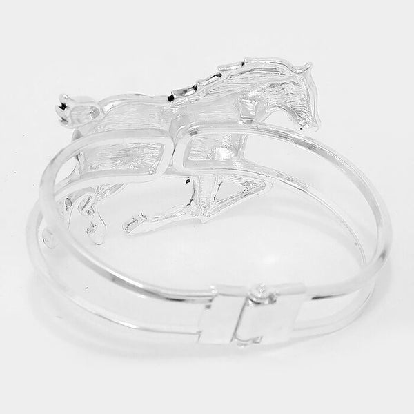 Horse Bracelet Hinge Bangle Filigree Metal SILVER Sea Life Beach Surf Jewelry - PalmTreeSky