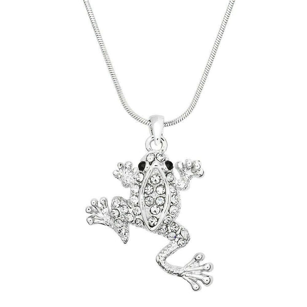 Frog Necklace Crystal Rhinestones Animal Leap Enamel Charm Pendant SILVER CLEAR - PalmTreeSky