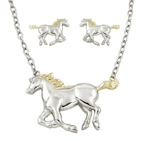 Horse Necklace Running Trotting Country Girl Cowboy Western SILVER GOLD Jewelry - PalmTreeSky