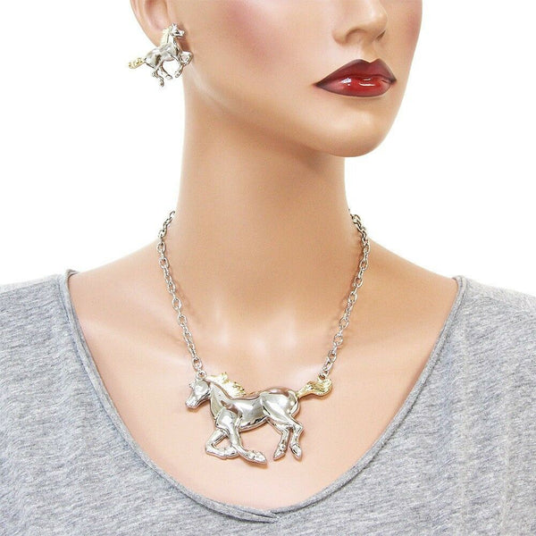 Horse Necklace Running Trotting Country Girl Cowboy Western SILVER GOLD Jewelry - PalmTreeSky