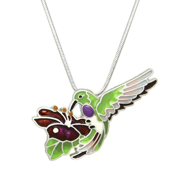 Hummingbird Necklace Charm Enamel Flower Fly Bird Seed Watch 35mm SILVER Jewelry - PalmTreeSky