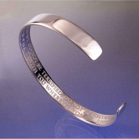 Strong and Courageous Bracelet Cuff Inside Prayer Joshua 1:9 STERLING SILVER - PalmTreeSky