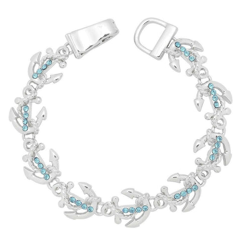 Anchor Bracelet Chain Link Magnetic Closure Clasp SILVER Turq Stones Nautical - PalmTreeSky