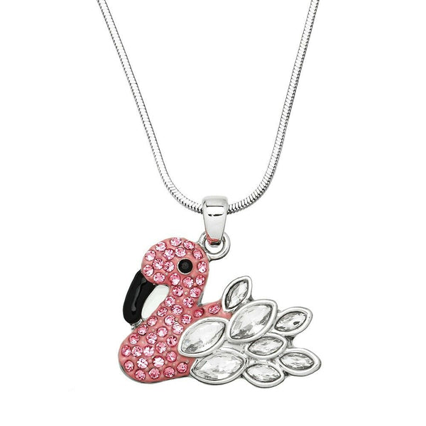 Flamingo Necklace Rhinestone Bird Tropical Snake Chain Beach Florida SILVER PINK - PalmTreeSky