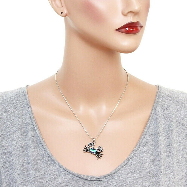 Crab Necklace Small Pendant Abalone Shell Textured Metal Sea Life SILVER Style2 - PalmTreeSky