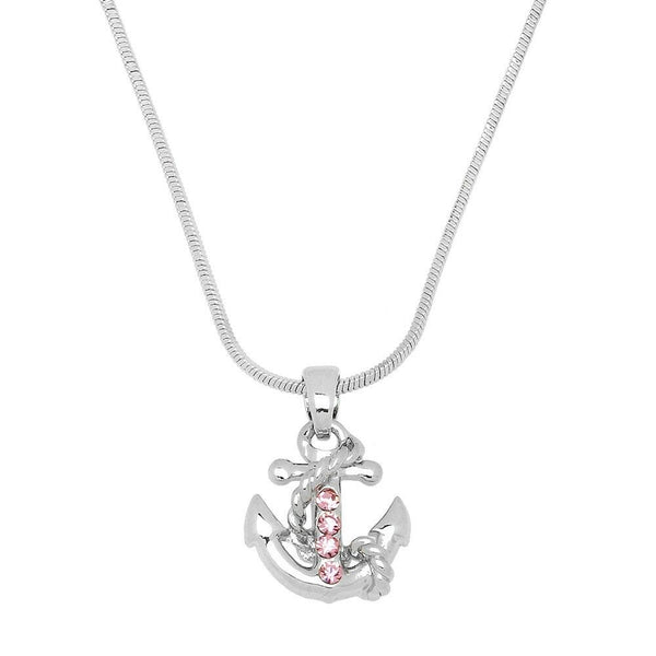 Anchor Necklace Rhinestone Rope Sea Life Nautical Simple SILVER PINK Sailor - PalmTreeSky