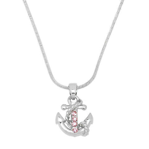 Anchor Necklace Rhinestone Rope Sea Life Nautical Simple SILVER PINK Sailor - PalmTreeSky