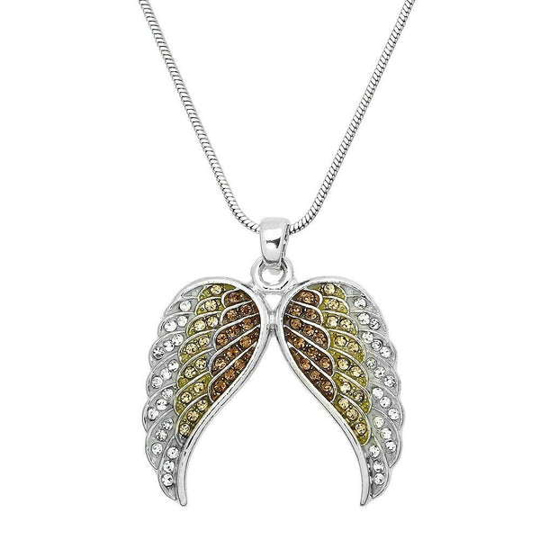 Angel Wing Necklace Pave Rhinestone SILVER BROWN Pendant Faith Hope Jewelry - PalmTreeSky