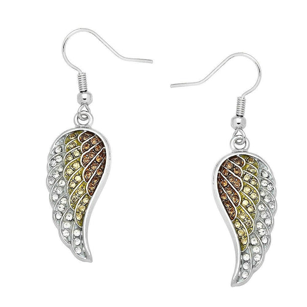 Angel Wing Earrings Pave Rhinestone SILVER BROWN Drop Dangle Faith Hope Jewelry - PalmTreeSky