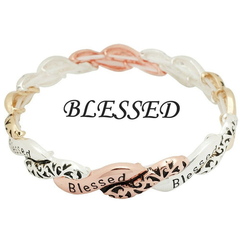 Blessed Bracelet Filigree Textured Metal Twisted Stretch Faith TWO TONE MULTI - PalmTreeSky