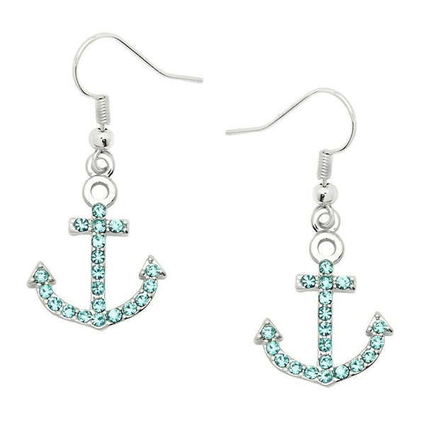 Anchor Earrings Small Pave Rhinestone Wave Ocean Sea Life Beach Jewelry AQUA - PalmTreeSky