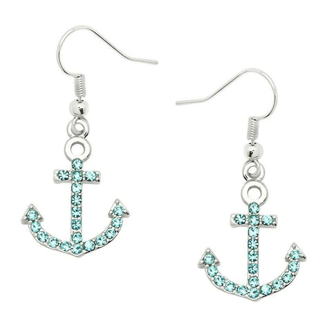Anchor Earrings Small Pave Rhinestone Wave Ocean Sea Life Beach Jewelry AQUA - PalmTreeSky