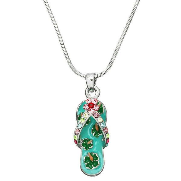 Flip Flop Necklace Painted Hibiscus Flower Pendant Beach Sea Life Sandal AQUA - PalmTreeSky