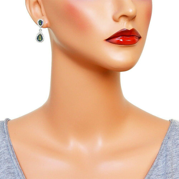 Crystal Earrings Stud Post Double Teardrop CZ Cubic Zirconia Crystal SILVER CLR2 - PalmTreeSky