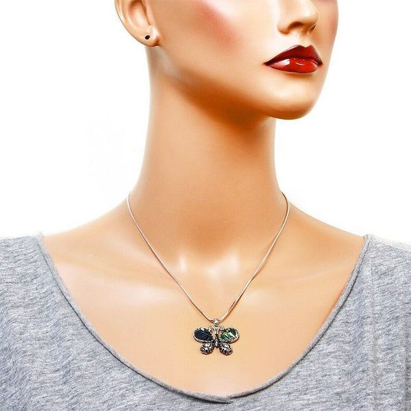 Butterfly Necklace Abalone Shell 32mmPendant Sea Life Shell Beach Jewelry SILVER - PalmTreeSky