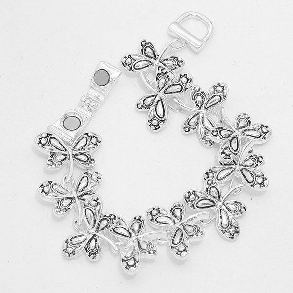 Butterfly Bracelet Magnetic Clasp Metal Link Dragonfly Nature SILVER Lady Bug - PalmTreeSky