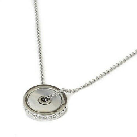 Bohemian Necklace Beaded Chain Pave Rhinestone Round Ring Disc Metal SILVER - PalmTreeSky