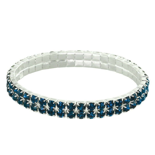 Rhinestone Bracelet Stretch Bangle 2 Row Crystal Pave Evening Event Dress BLUE - PalmTreeSky