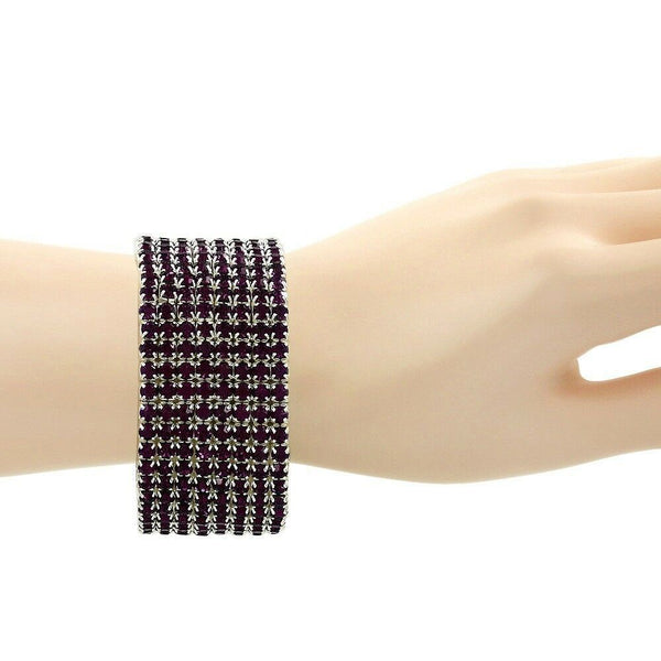 Rhinestone Bracelet Stretch Bangle 8 Row Crystal Pave Evening Event Dress PURPLE - PalmTreeSky