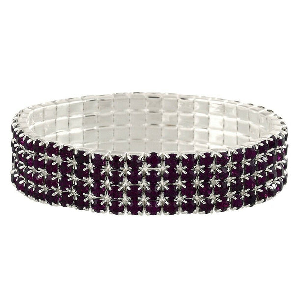 Rhinestone Bracelet Stretch Bangle 4 Row Crystal Pave Evening Event Dress PURPLE - PalmTreeSky