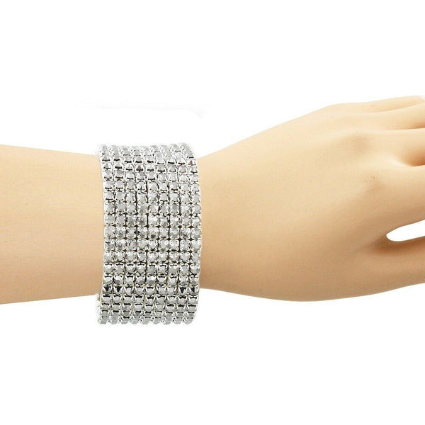 Rhinestone Bracelet Stretch Bangle 9 Row Crystal Pave Evening Event Dress HEMATI - PalmTreeSky