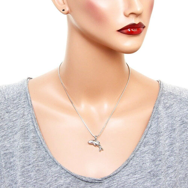 Dolphin Necklace Simple Silver Ocean Metal Beach Sea Life Sand Waves Jewelry - PalmTreeSky