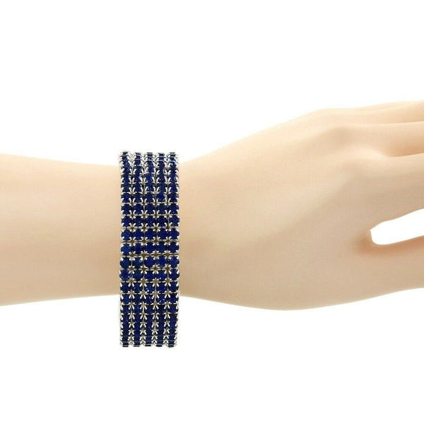 Rhinestone Bracelet Stretch Bangle 5 Row Crystal Pave Evening Event Dress MO BLU - PalmTreeSky