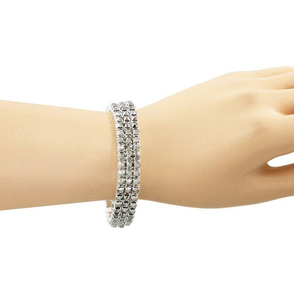 Rhinestone Bracelet Stretch Bangle 3 Row Crystal Pave Evening Event Dress HEMATI - PalmTreeSky