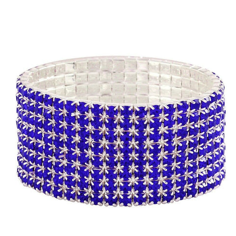 Rhinestone Bracelet Stretch Bangle 8 Row Crystal Pave Evening Event Dress B BLUE - PalmTreeSky