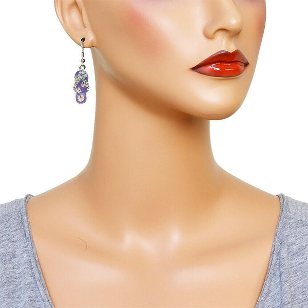Flip Flop Earrings Painted Hibiscus Flower Stud Beach Sea Life Sandal PURPLE - PalmTreeSky