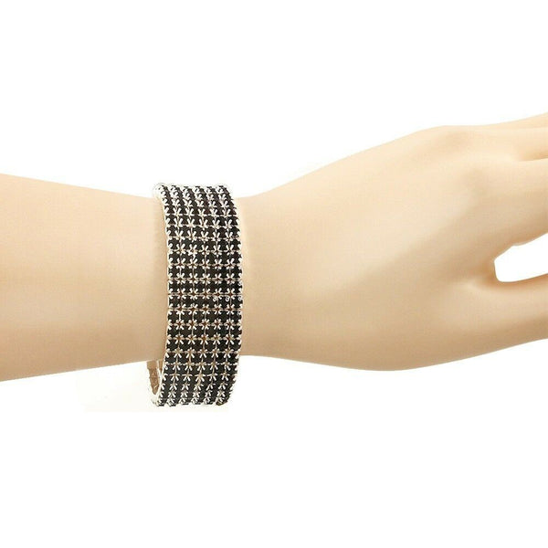 Rhinestone Bracelet Stretch Bangle 6 Row Crystal Pave Evening Event Dress BLACK - PalmTreeSky