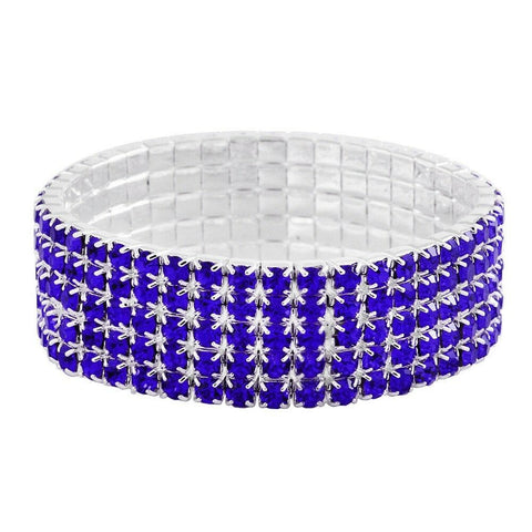 Rhinestone Bracelet Stretch Bangle 5 Row Crystal Pave Evening Event Dress B BLUE - PalmTreeSky