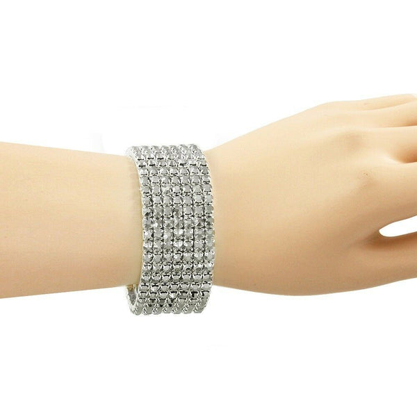 Rhinestone Bracelet Stretch Bangle 7 Row Crystal Pave Evening Event Dress HEMATI - PalmTreeSky